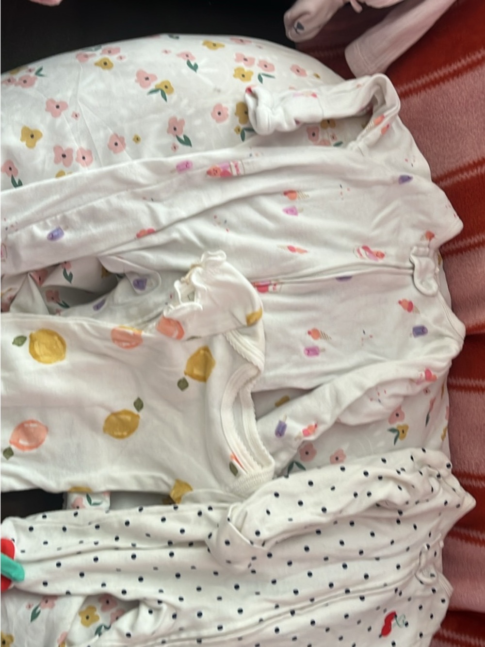 Carter's White Floral & Fruit Zip-Front Pajama Set with Polka Dot Detail